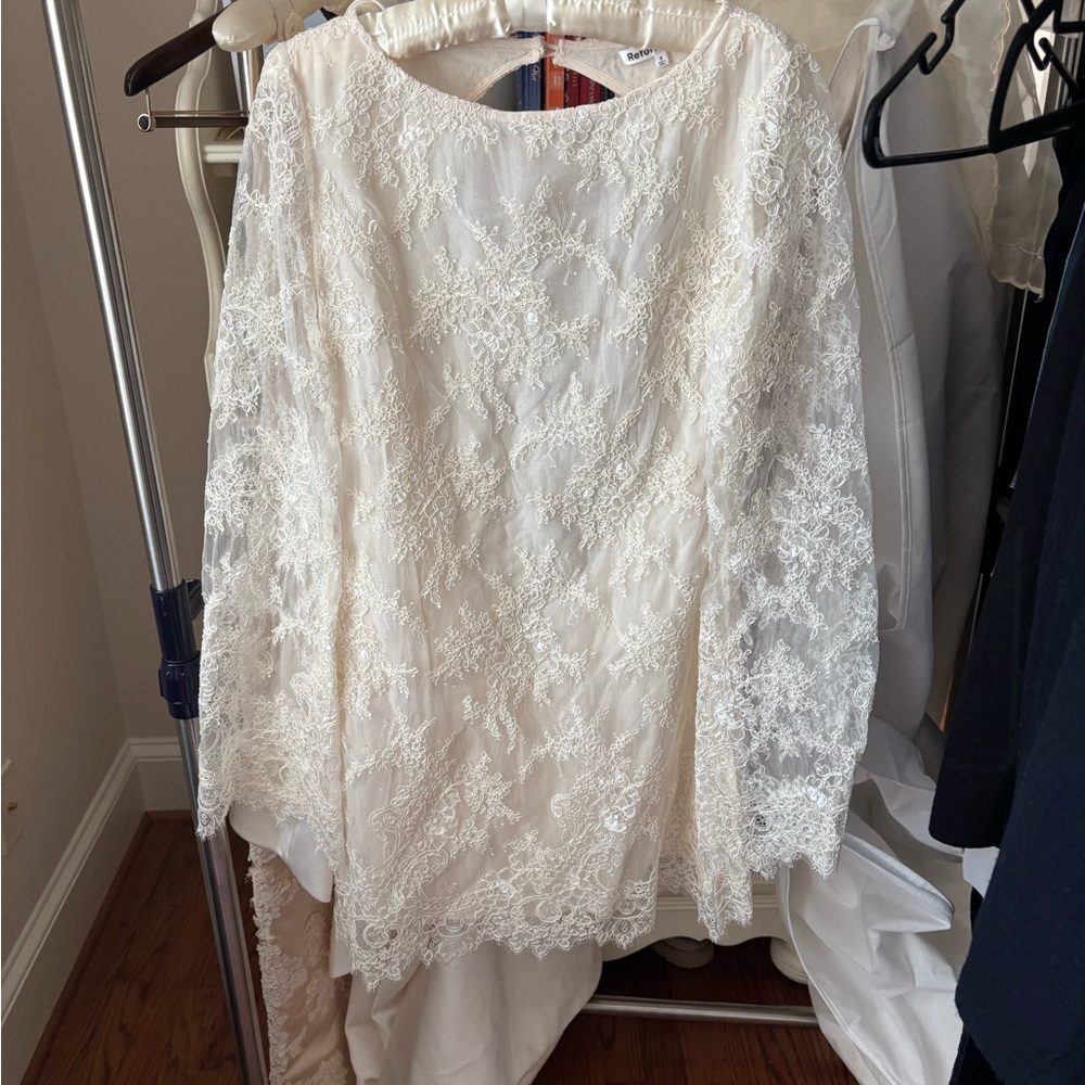 Reformation Ivory Lace Long-Sleeve Mini Dress - Picture 4 of 7